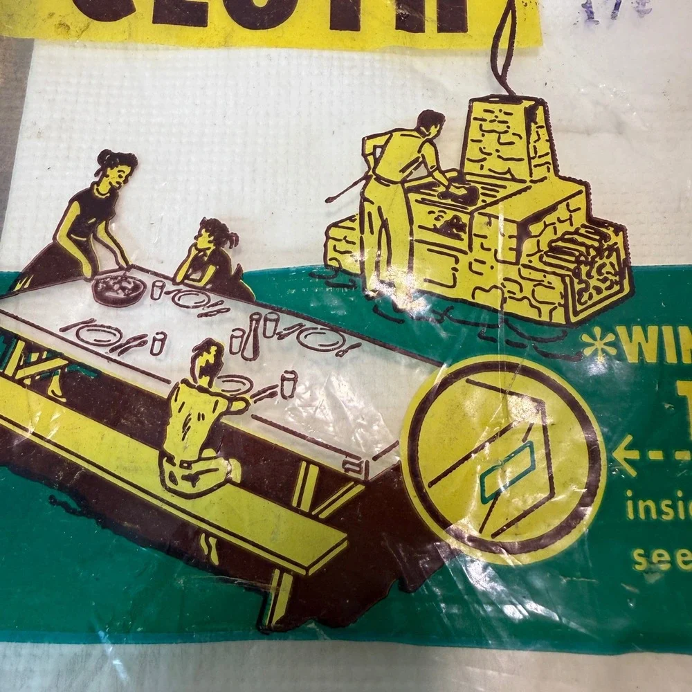 Vtg Picnic Time Windproof Tablecloth 60s Straubel Paper Co White NEW Retro Prop